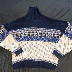Navy and Cream Patterned Sweater